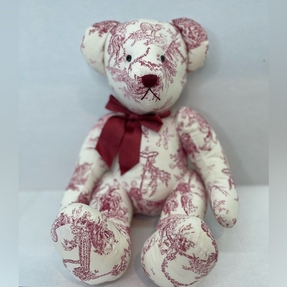 Other - Plush Teddy Bear Toile pattern Red Cranberry